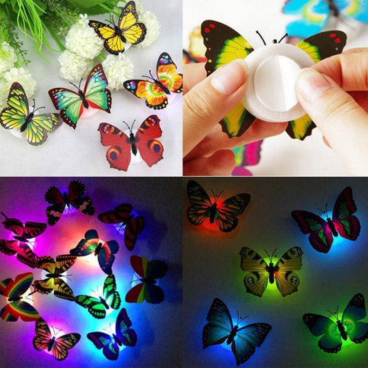 5pcs Glow in the Dark LED Butterfly Night Light Color-Changing LED (Random) - Leyloo.pk