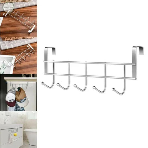 Kitchen Cabinet Door Hooks Multifunctional Hat Bag Towel Hanger Over The Door Hooks For Hanging Rack Bathroom Organizer 5 Hooks