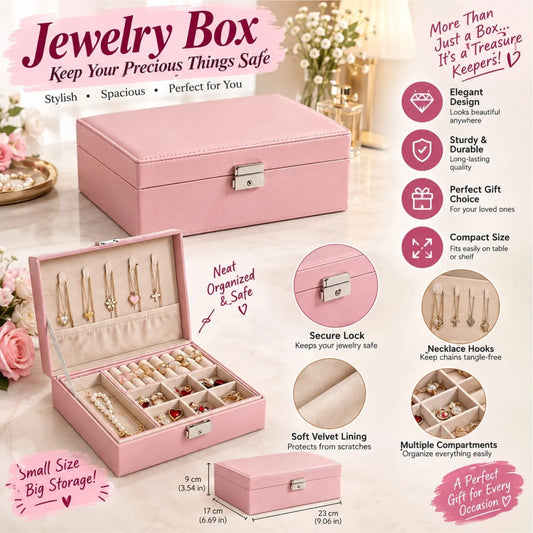 Elegant Double-Layer PU Leather Jewelry Organizer Box with Secure Lock & Velvet Lining