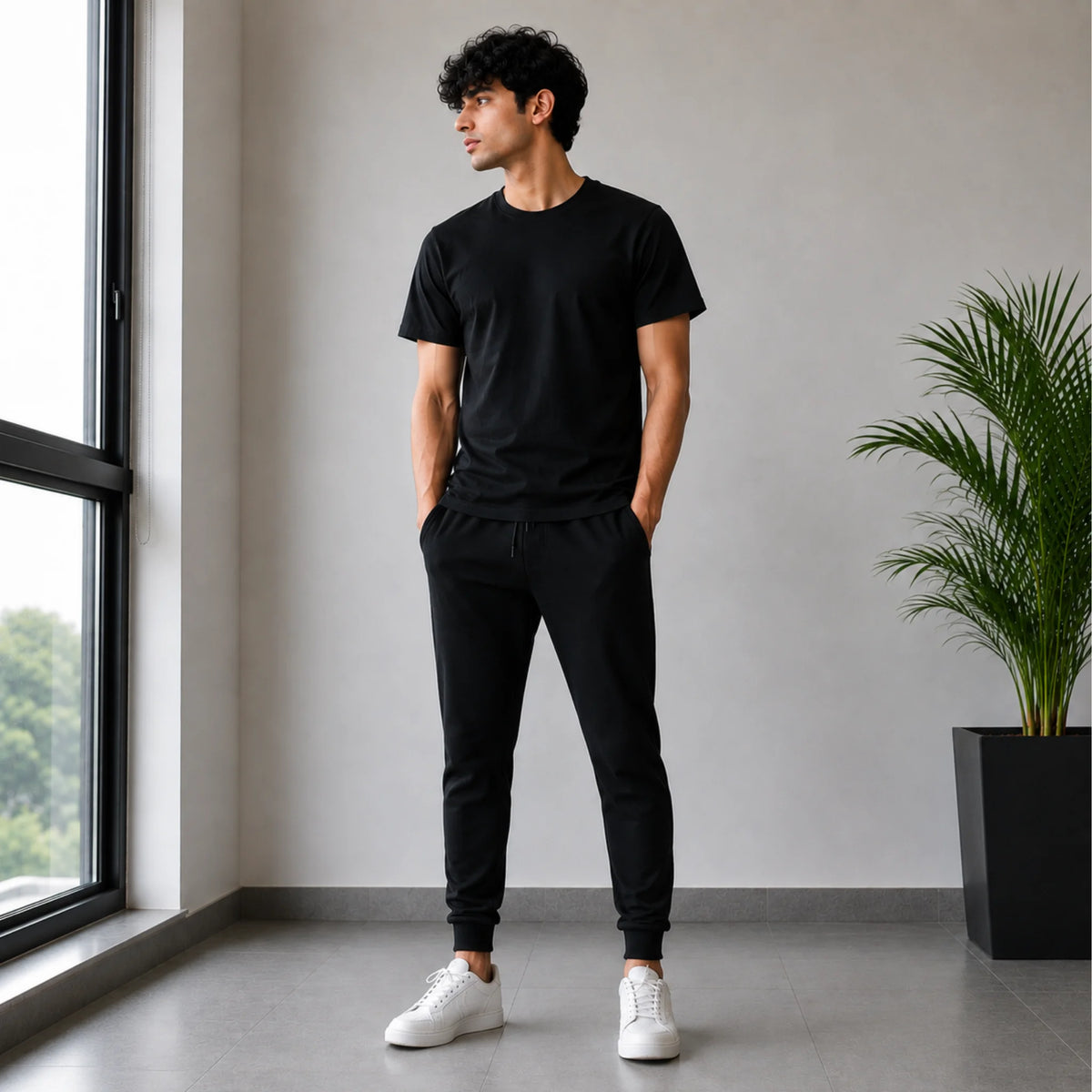 Men’s Black T-Shirt & Jogger Set – Premium Casual 2-Piece Outfit