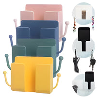 Wall-Mount Mobile Phone Charging Holder with Side Hooks & Cable Organizer