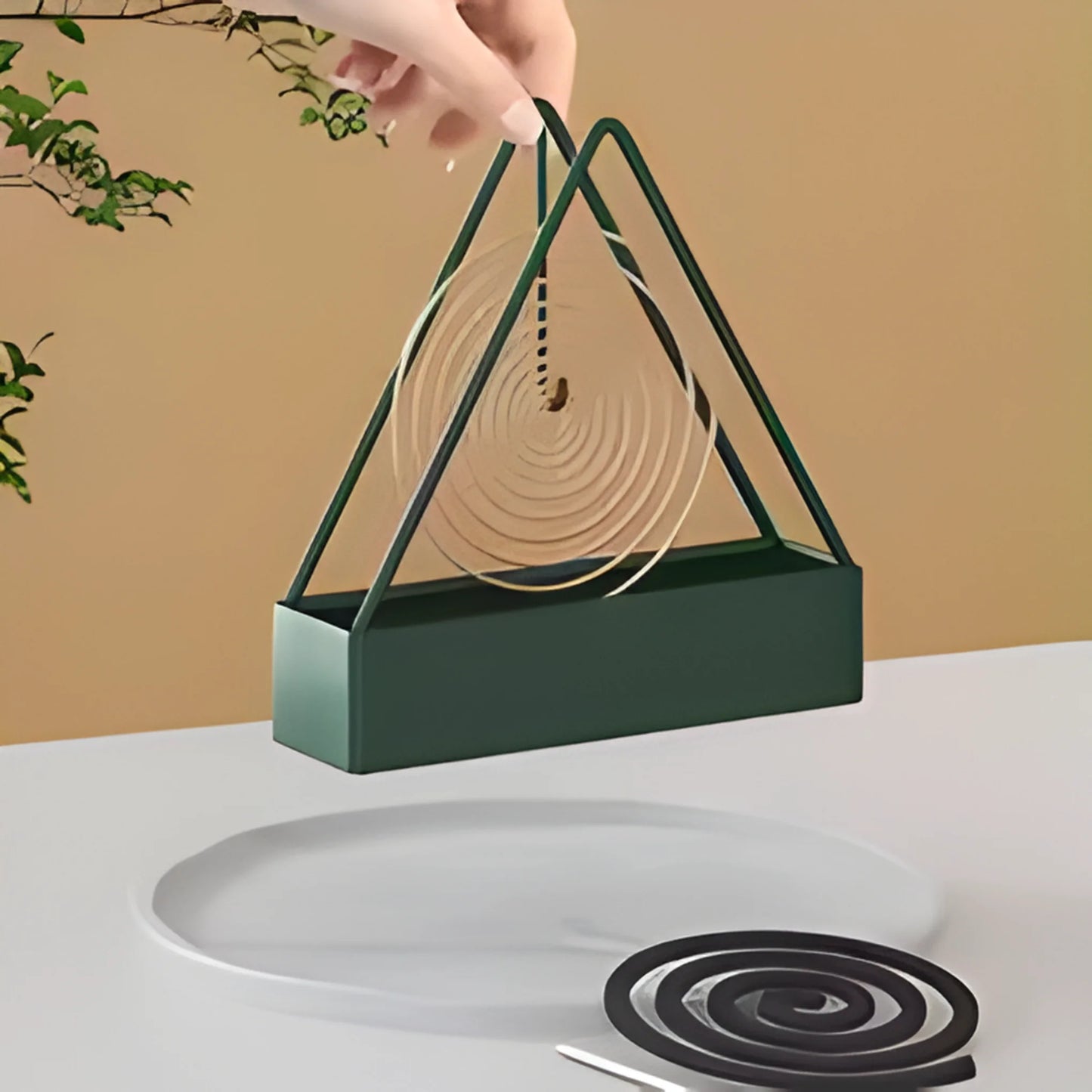 Triangle Mosquito Coil Holder – Modern Metal Insect Repellent Stand with Ash Tray for Home & Outdoor Use