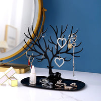 Decorative Tree Jewelry Holder Stand with Deer Base Tray – Earring, Necklace & Ring Organizer