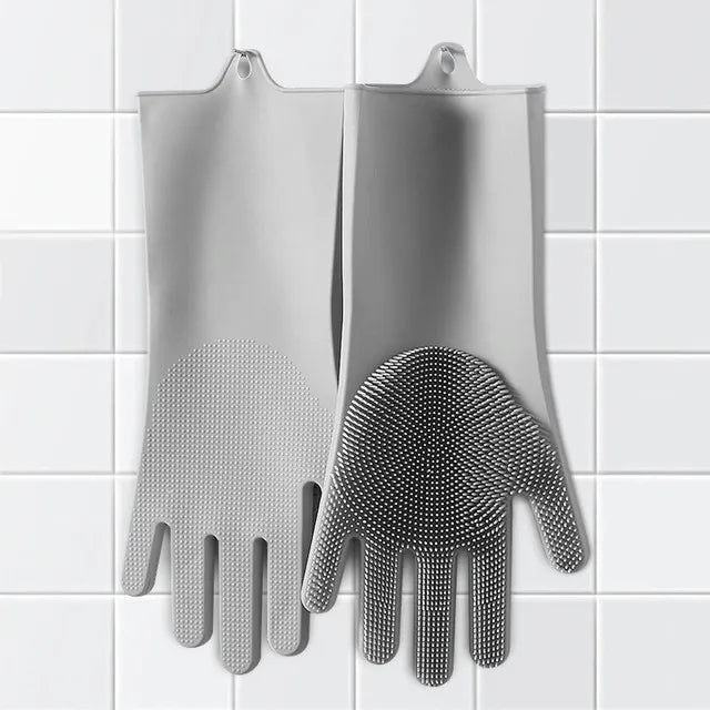 Gloves For Kitchen Magic Reusable Silicone Gloves with Wash Scrubber, Heat Resistant, for Cleaning, Household, Dish Washing, Washing the Car Kitchen, Bathroom, Pet and Multipurpose Cleaning and Washing