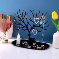 Decorative Tree Jewelry Holder Stand with Deer Base Tray – Earring, Necklace & Ring Organizer