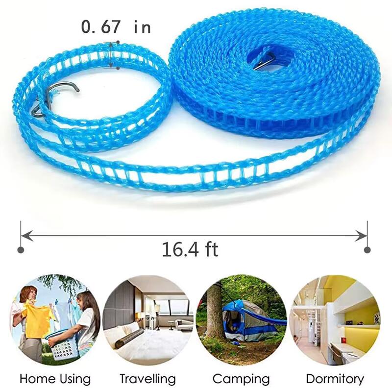 Plastic Cloth Hanging Rope Clothesline - 5 Meters Clothesline Clothes Drying Rope Portable Travel Clothesline Adjustable for Indoor Outdoor Laundry Clothesline