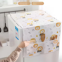 Fridge Dust Cover with Storage Bags – Washable Printed Refrigerator Top Cover Multi-Purpose Kitchen Organizer