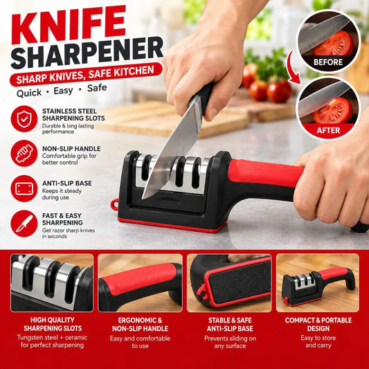 3-Stage Manual Kitchen Knife Sharpener – Non-Slip Professional Sharpening Tool