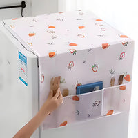 Fridge Dust Cover with Storage Bags – Washable Printed Refrigerator Top Cover Multi-Purpose Kitchen Organizer