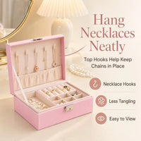 Elegant Double-Layer PU Leather Jewelry Organizer Box with Secure Lock & Velvet Lining