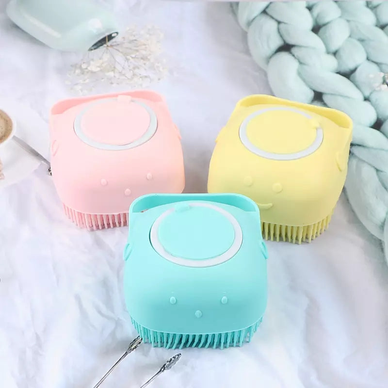 Silicone Bath & Body Shower Brush with Built-in Liquid Soap Dispenser – Soft Bristles for Deep Cleaning (Random Color) - Leyloo.pk
