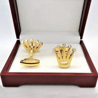 Luxury Gold Crown Cufflinks with Chain for Men – Royal Crystal Shirt Cufflinks | Premium Formal Wedding Accessories