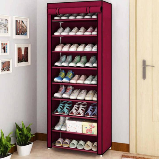 9 Layer Portable Dustproof Shoe Rack Non-woven Shoe Rack Storage Bag Closet Household Shoe Storage Rack Storage Cabinet (Random Color) - Leyloo.pk