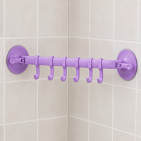6-Hook Adjustable Suction Cup Wall Hanger – Multipurpose Bathroom Hook Rack | No Drill Storage Organizer