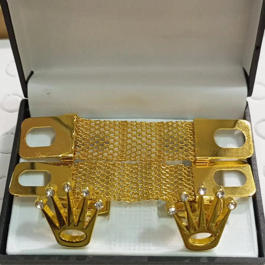 Luxury Gold Crown Cufflinks with Chain for Men – Royal Crystal Shirt Cufflinks | Premium Formal Wedding Accessories