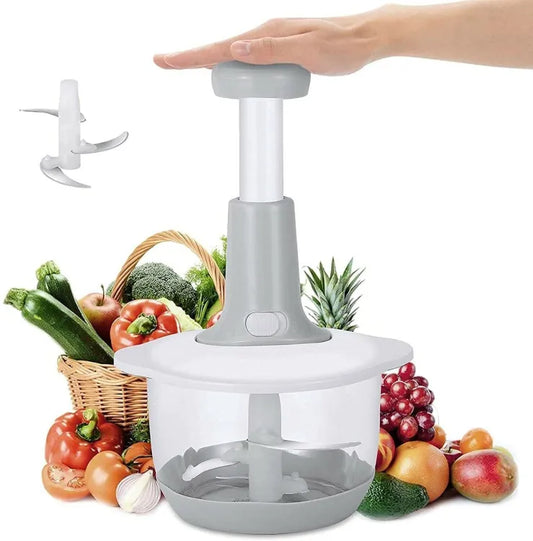 Manual Hand Push Chopper | Multi-functional Vegetable Meat Grinder, Grater, Chopper - 1.5 Liter (Random Color) - Leyloo.pk