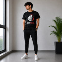 Men’s Black Money Heist Graphic T-Shirt & Jogger Set – Casual 2-Piece Outfit