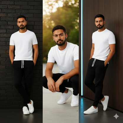 Black Classic Fit French Terry Jogger for Men