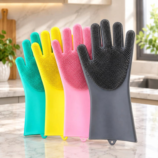 Gloves For Kitchen Magic Reusable Silicone Gloves with Wash Scrubber