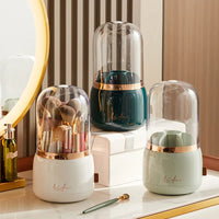 360° Rotating Makeup Brush Holder | Dustproof Transparent Acrylic Organizer with Lid
