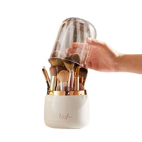 360° Rotating Makeup Brush Holder | Dustproof Transparent Acrylic Organizer with Lid