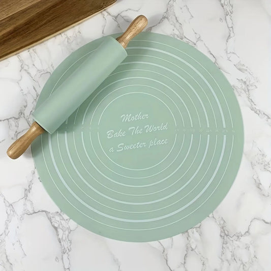 Non-Stick Silicone Dough Rolling Mat with Rolling Pin – Heat-Resistant Baking & Pastry Preparation Mat