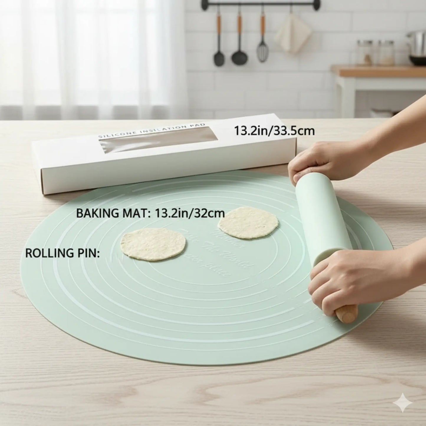 Non-Stick Silicone Dough Rolling Mat with Rolling Pin – Heat-Resistant Baking & Pastry Preparation Mat