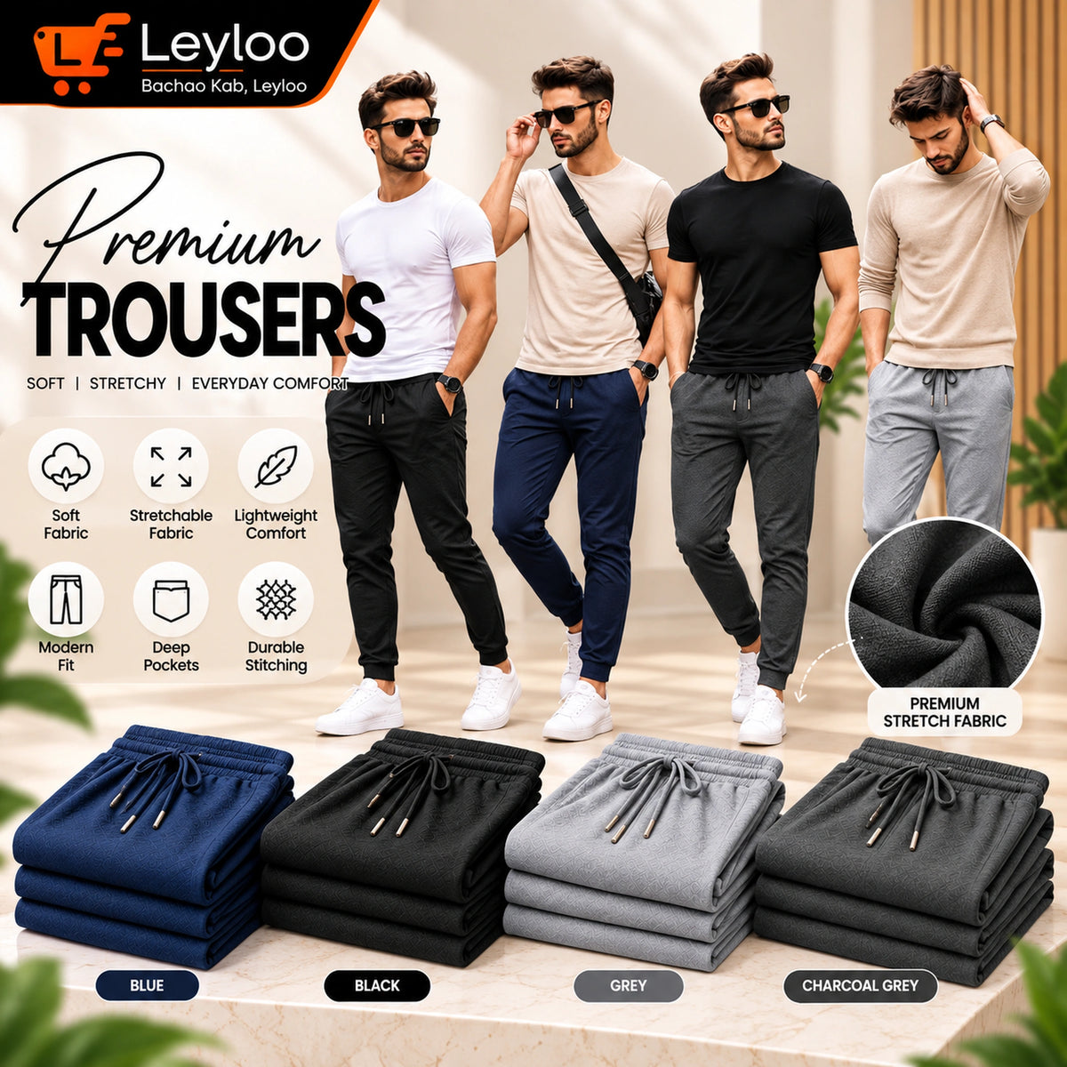 French Terry Trousers for Men | Summer Gym, Sports & Jogging Sweatpants
