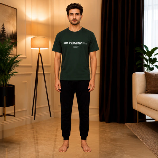 Tracksuit for Men's Premium Pull & Bear Style T-Shirt & Black Jogger Tracksuit Set – Casual Cotton Summer Outfit
