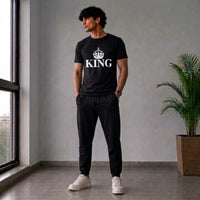 Men’s Black "King" Crown Graphic Printed T-Shirt