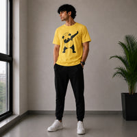 Men's Dabbing Panda Graphic Printed Yellow Round Neck T-Shirt