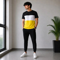 Men's Color block T-Shirt & Black Joggers Co-ord Set