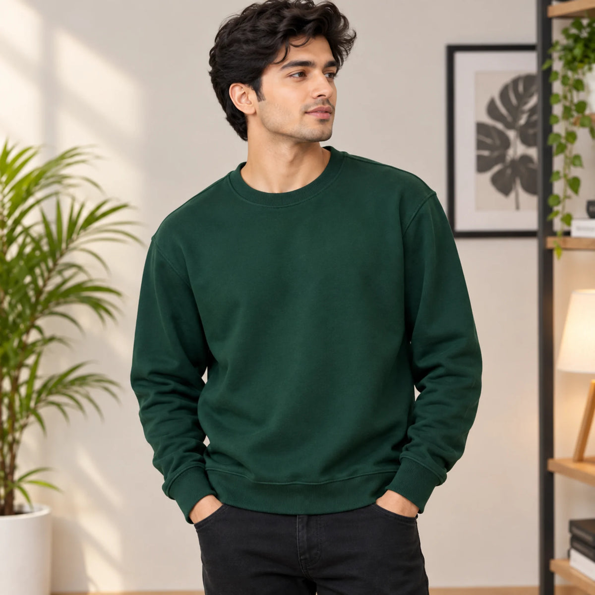 Men’s Plain Sweatshirt – Casual Slim Fit Crew Neck Pullover