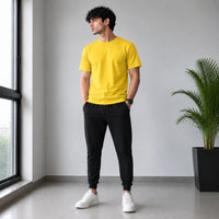 Men’s Yellow Plain T-Shirt – Casual Regular Fit Cotton Tee