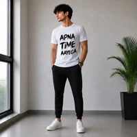 Men's White Printed T-Shirt – Apna Time Aayega Graphic Casual Tracksuit