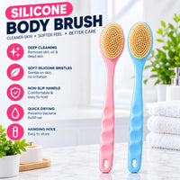 Long Handle Silicone Body Brush – Gentle Exfoliating Back Scrubber & Shower Massager