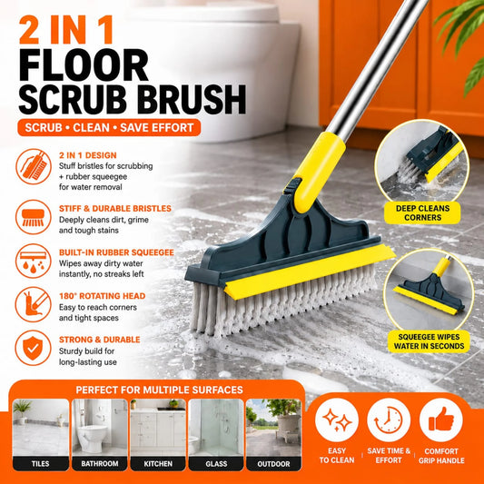 2-in-1 V-Shaped Floor Scrub Brush with Long Handle – Crevice Cleaner