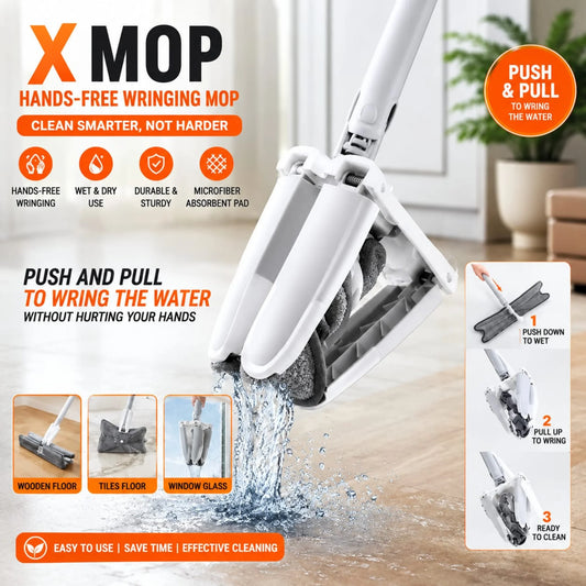 X Mop Hand-Free Flat Squeeze Mop 360° Microfiber Cleaning Tool