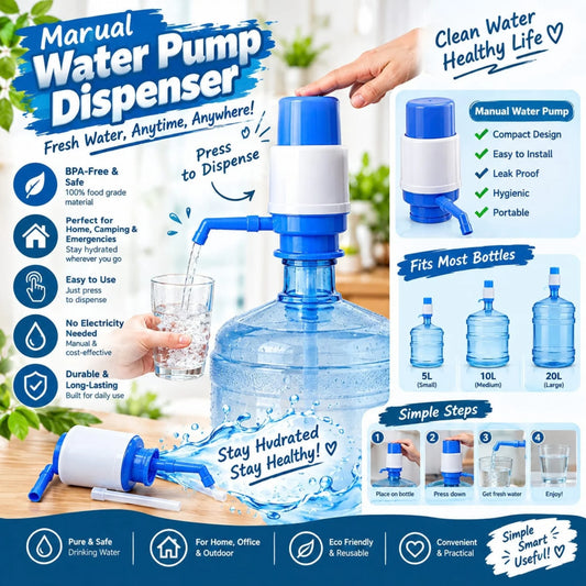 Manual Water Pump Dispenser Manual Hand Press For 19 Liter Water Cans Large - Blue & White