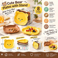 Cute Bear Shape Plates with Stand – 8 Pcs Reusable Kids Snack & Fruit Plates