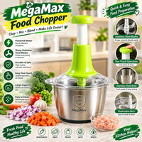 MegaMax 2L Stainless Steel Food Chopper – Manual Vegetable, Meat & Fruit Cutter