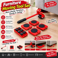 5-Piece Furniture Moving Tool Set – Heavy Duty Lifter Lever & 360° Rotating Mover Pads