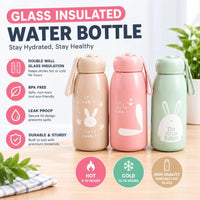 Double Wall Glass Insulated Water Bottle – Cute Rabbit Portable Thermos Bottle
