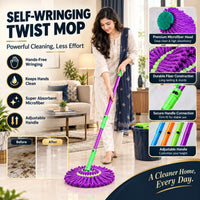 Self-Wringing Twist Mop – Hands-Free Microfiber Floor Cleaning Mop with Adjustable Handle