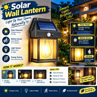 Solar Outdoor Wall Lantern – Motion Sensor LED Warm Filament Wall Light