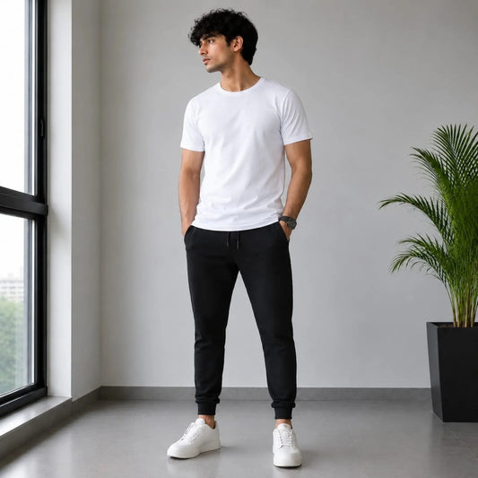 Men’s Black Classic Fit French Terry Jogger Trouser