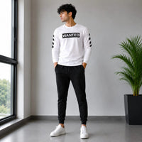 Men's White WANTED Premium Full Sleeve T-Shirt – Soft Cotton Casual Round Neck Tee