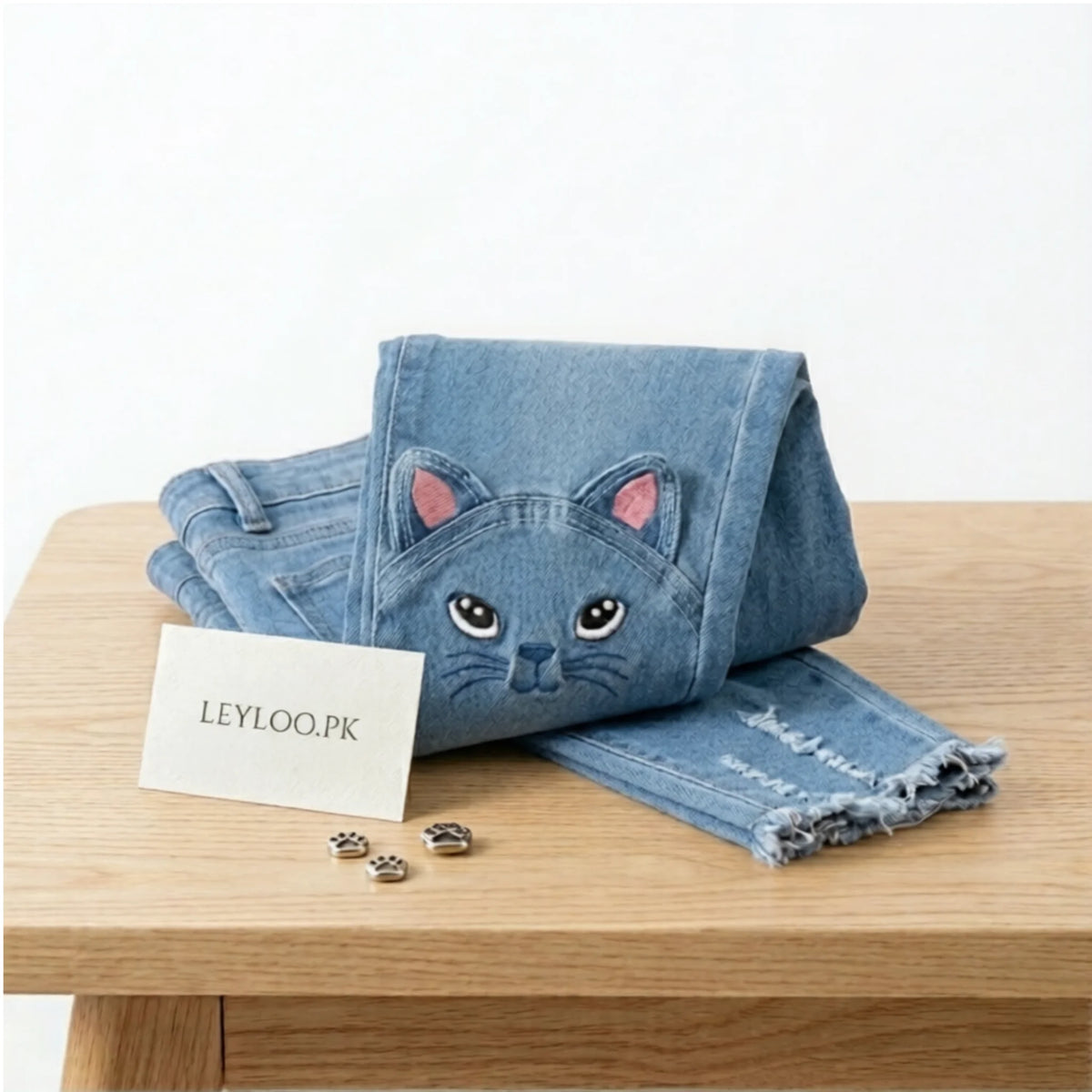 Cute Cat Knee Patch Skinny Jeans for Girls – Stretch Denim Casual Pants