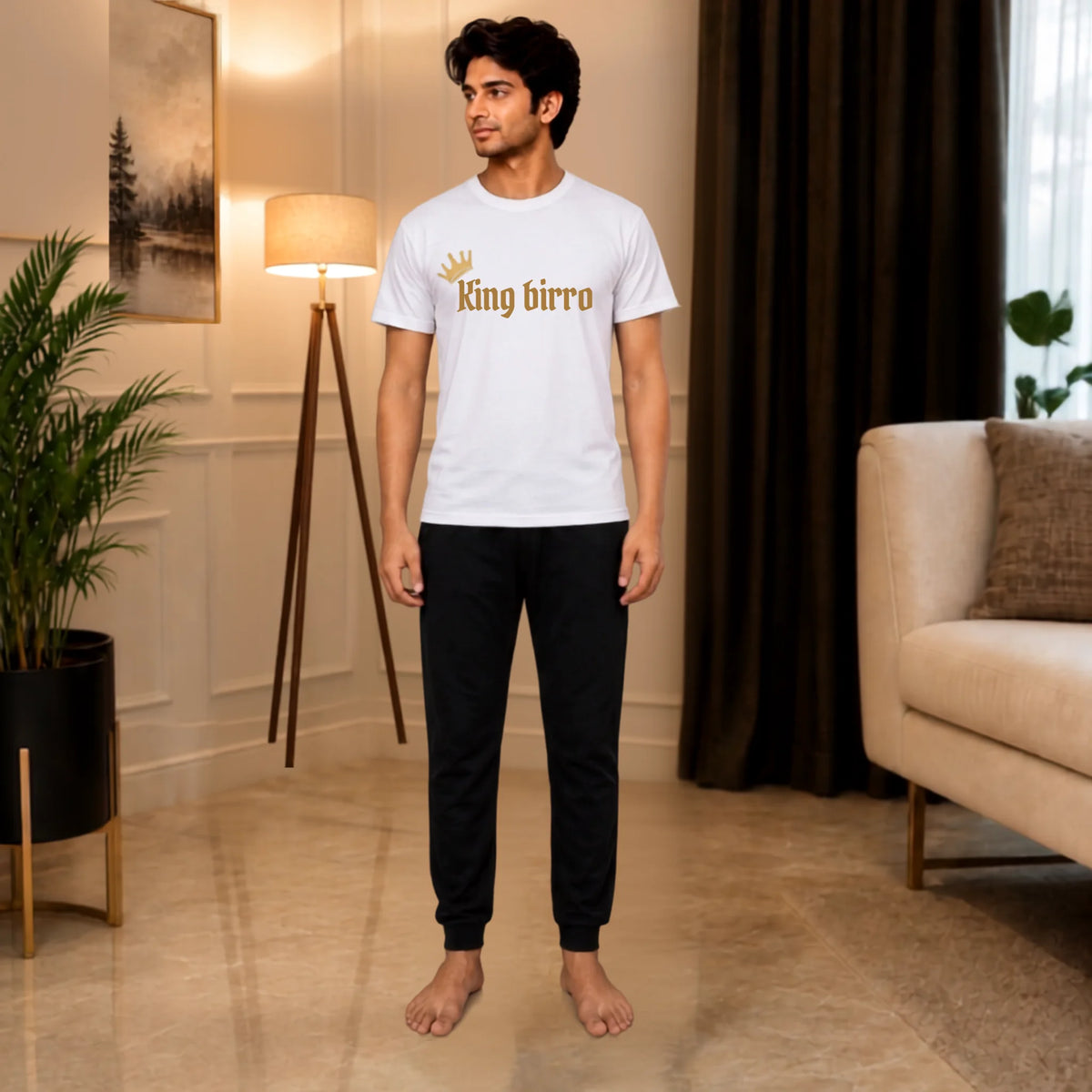Men's White Premium Cotton Graphic T-Shirt – Half Sleeves Casual Crew Neck Tee