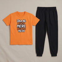 Men’s Orange Graphic T-Shirt & Black Jogger Set – Casual 2-Piece Outfit